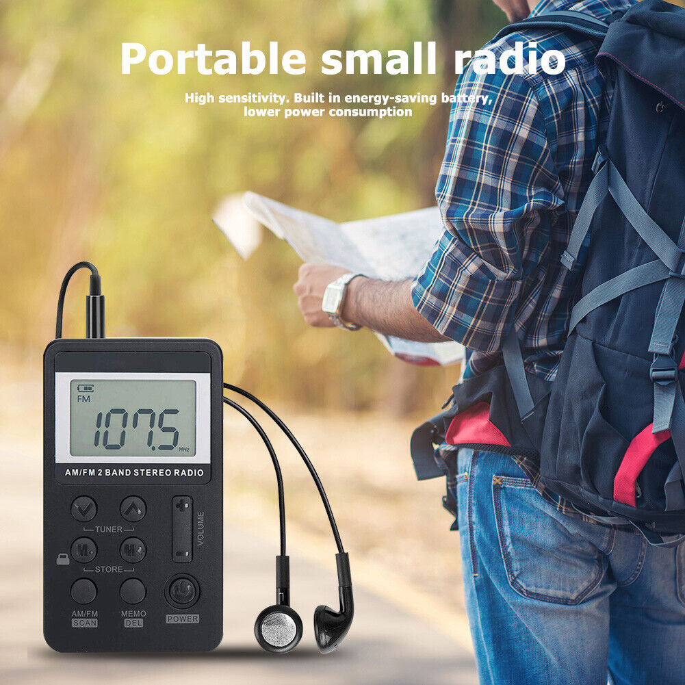 Portable Dual Band AM/FM Pocket Radio Digital Display Mini Radio (Black)