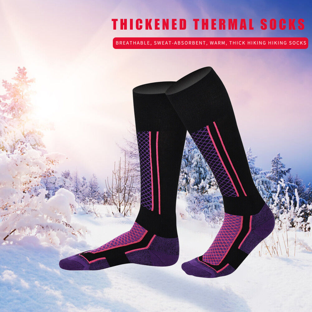 2pcs Winter Warm Thickened Ski Socks Outdoor Stockings (Women Purple Black)