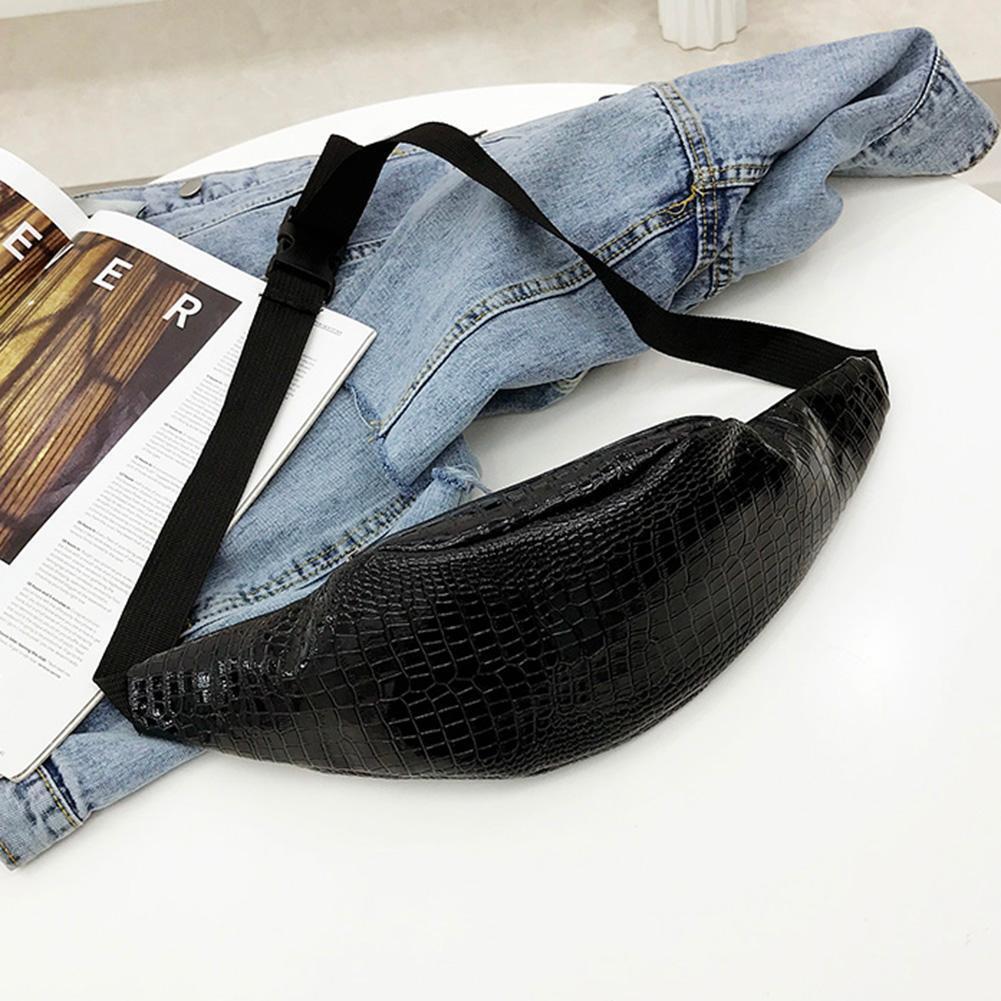 Women PU Leather Zipper Handbag Fanny Pack Shoulder Satchel Chest Bag/Black