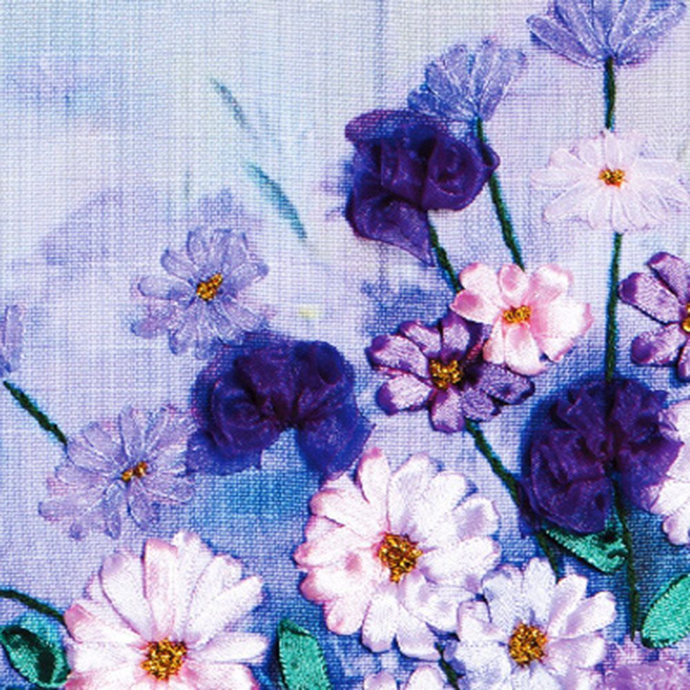 Flower DIY Ribbon Wall Decor Cross Stitch Hanging Pictures Embroidery Set