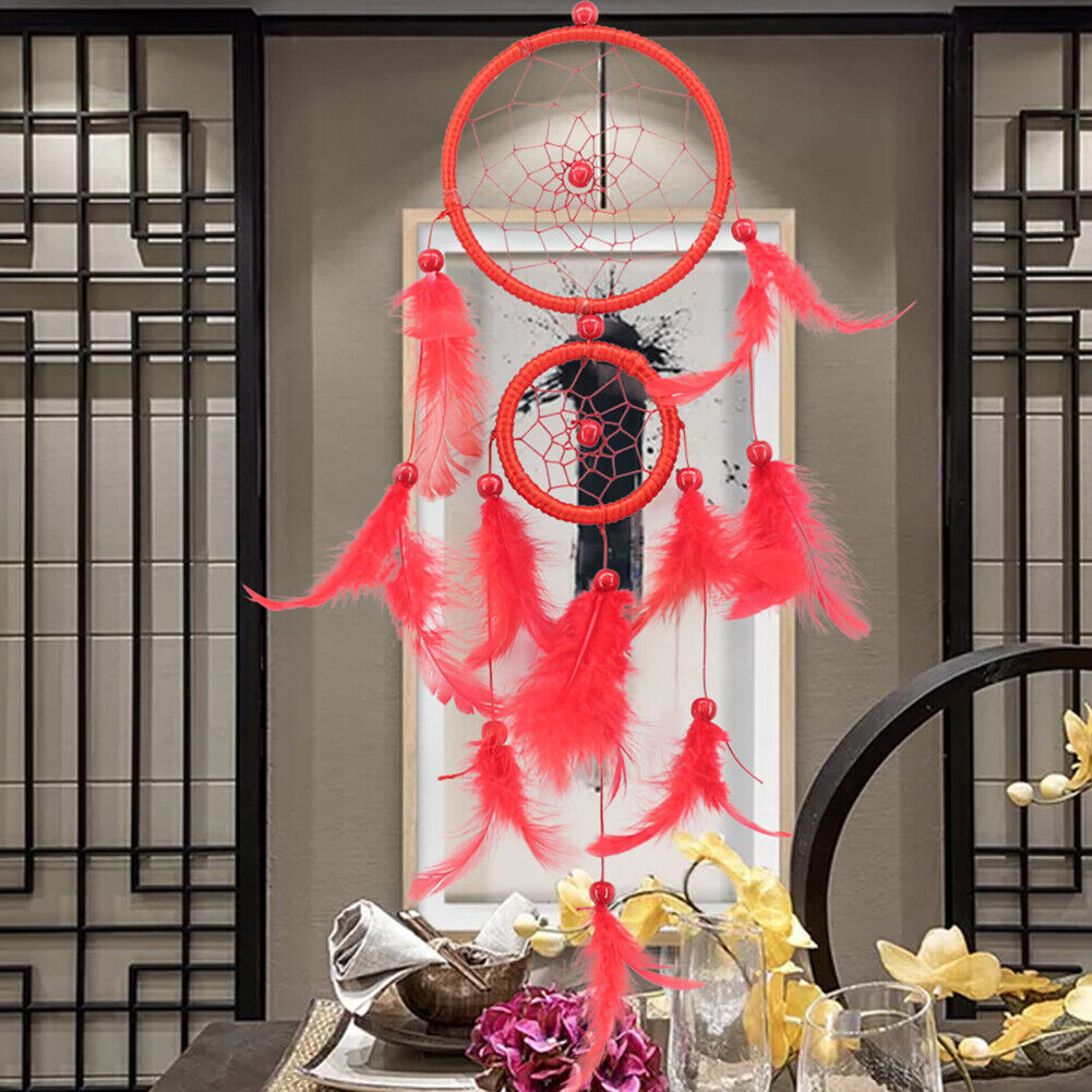 New Double Ring Feather Dream Catcher Wall Hanging Home Car Decor Craft