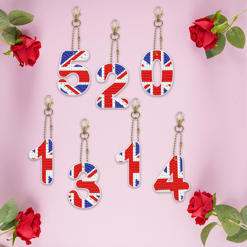 10pcs Number 0-9 Crystal Diamond Painting DIY Double-sided Keychain Pendant