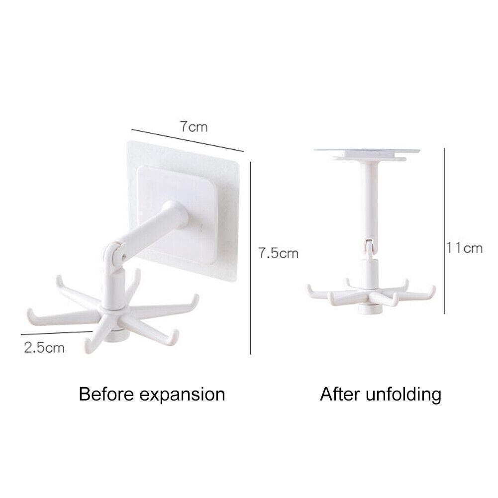 360 Degrees Rotating Hook Holder Bathroom Organizar Storage Hanger (White)