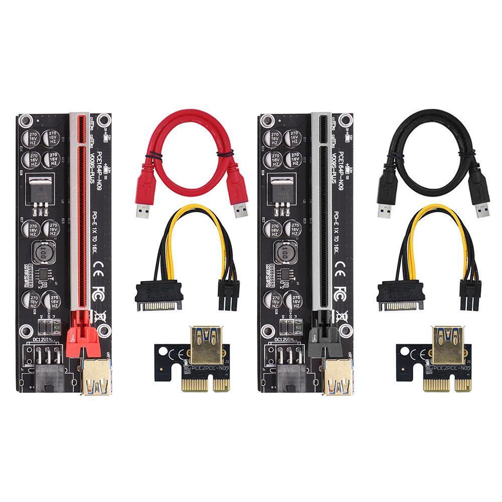 VER009S-Plus PCIE Riser 1X to 16X USB3.0 Cable SATA 6Pin Connector (Red)