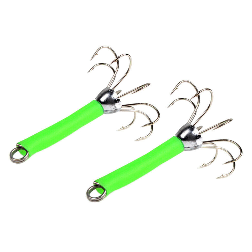8 Pieces Fishing Lures Squid Jigs Hooks Freshwater Saltwater Bait Green