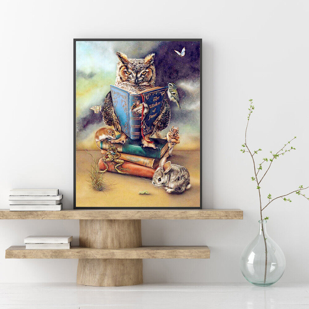 Book Owl Full Drill Round Diamond Painting 5D Mosaic Kit Picture Home Decor