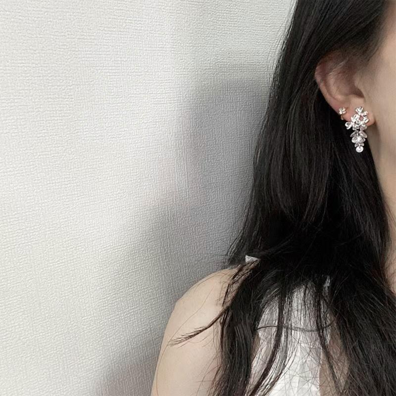 Bridal Earring for Wedding Engagement Crystal Zirconia Rhinestone Floral Eardrop