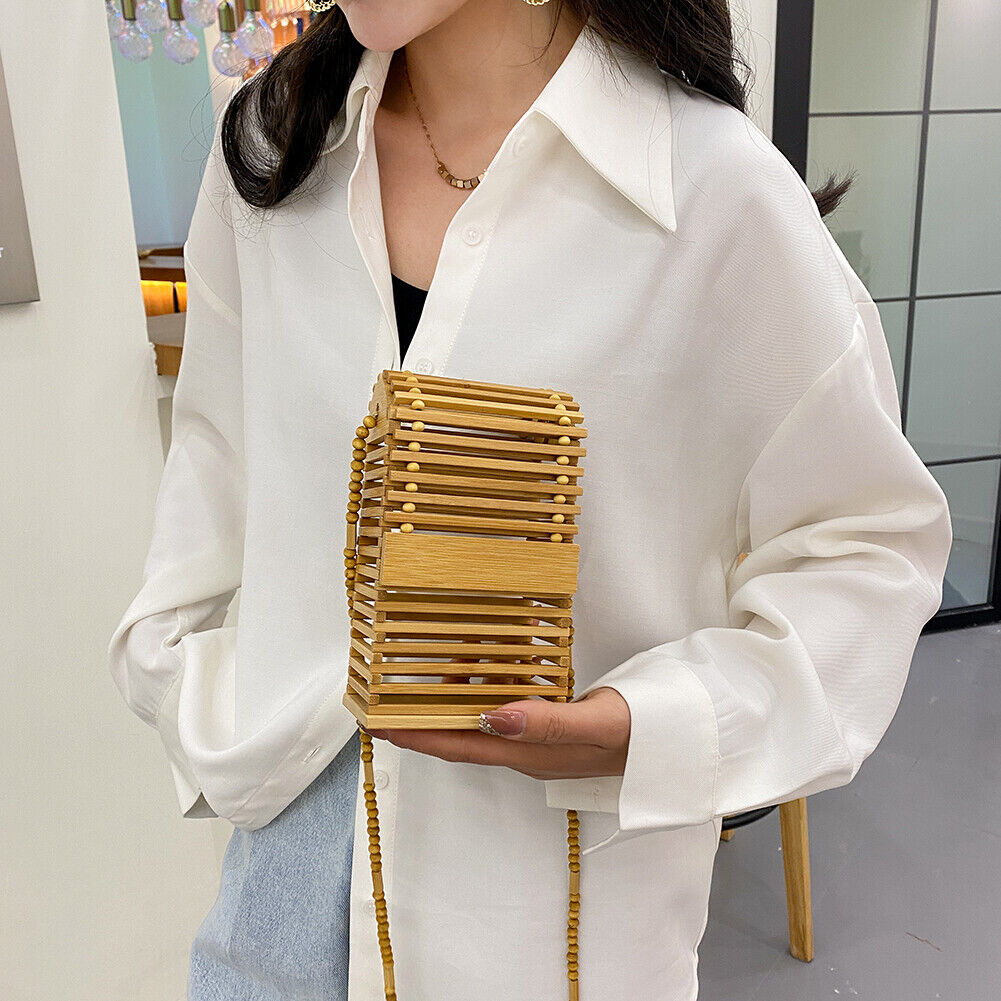 Fashion Women Bamboo Strips Phone Mini Crossbody Shoulder Messenger Bag