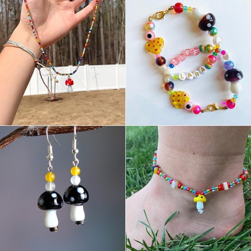 Mushroom Charms Glass Beads Mushroom Shape Spacer Loose Beads for DIY Jewelry