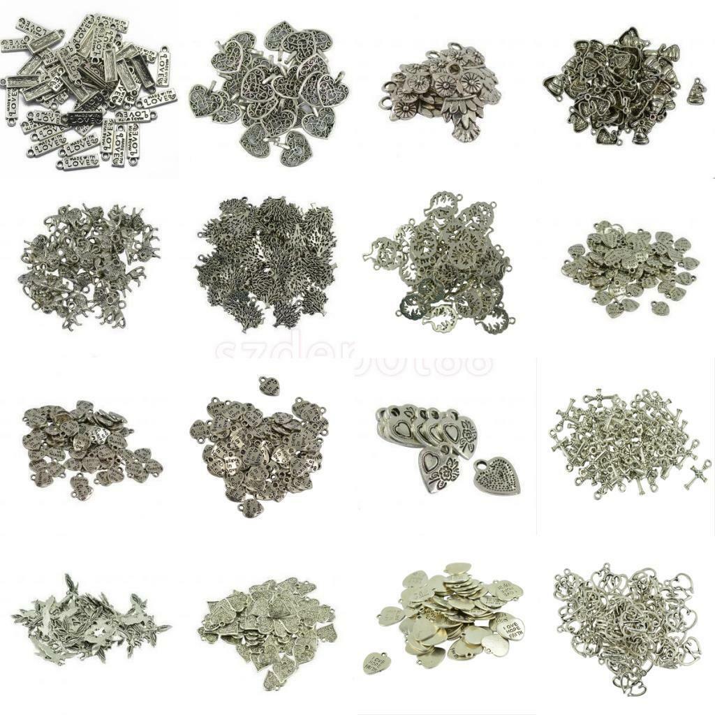 100 Pieces Tibetan  Filigree Heart Charms Pendants for Jewelry Making
