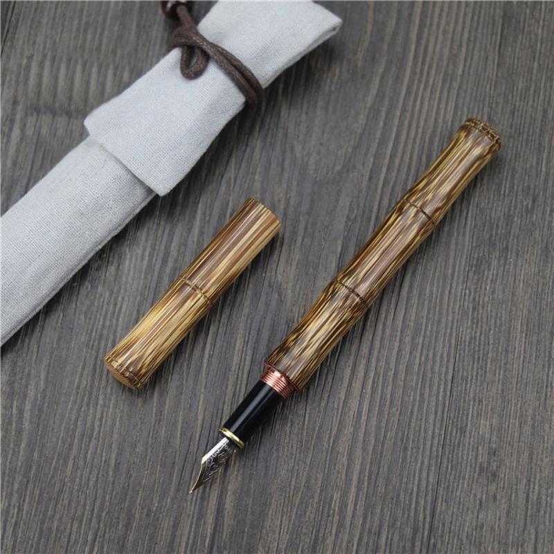 Classic Bamboo Fountain Pen Pull-out to Refilled Ink 0.5 mm Nib Birthday Gift