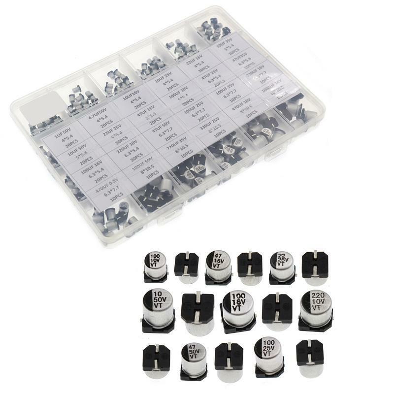 400 Pieces 1UF~1000UF SMD Aluminum Electrolytic Capacitors Assortment Kit + Box