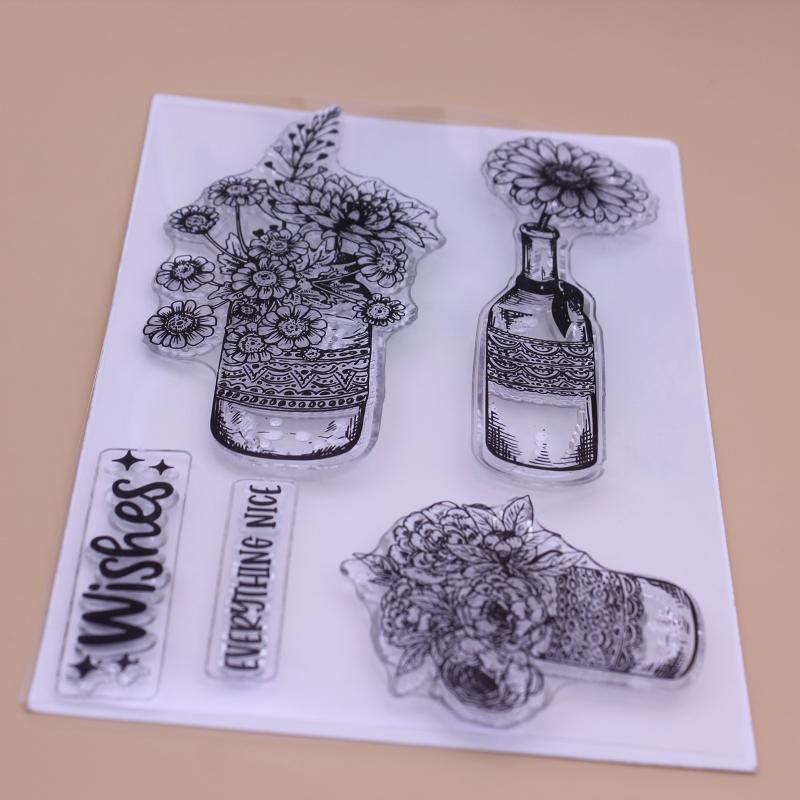 Flowers Bottles Clear Stamp Seal Handmade Crafts Embossing Decor