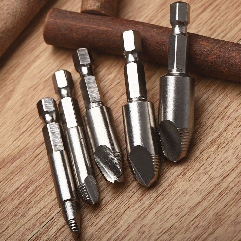 5Pcs Damaged Screw Extractor Easy Out Set Bolt Stud Remover Tools Kit Hex Shank
