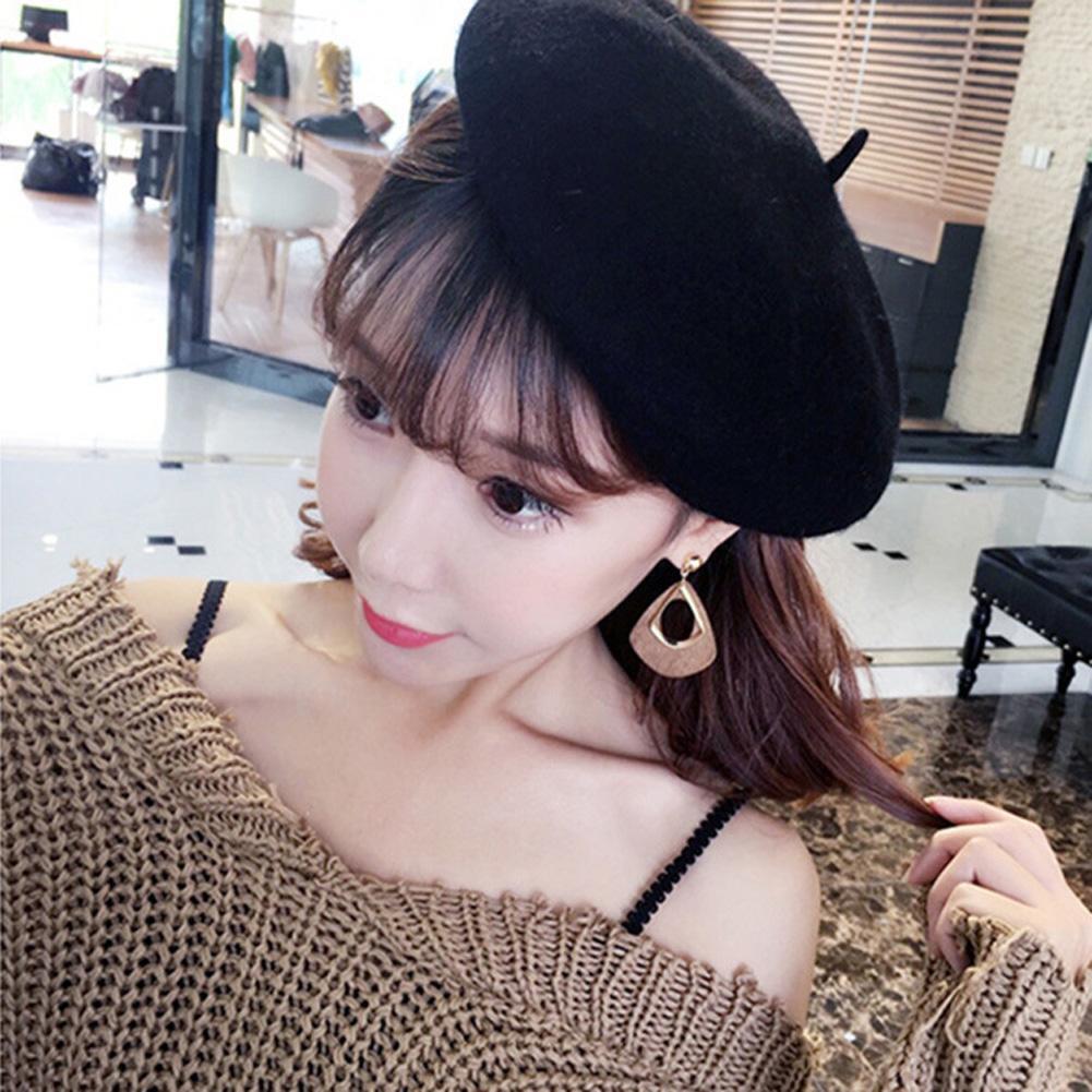 Geometric Hollow Wood Water Drop Dangle Earrings Women Jewelry (Coffee)