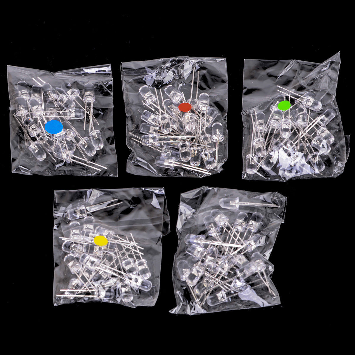 100pcs 5mm LED Diodes Emitting White Yellow Red Green Blue Assorted Kit DIY