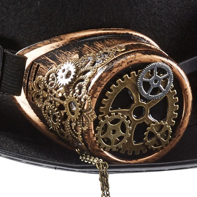 Steampunk Hat Victorian Gothic Gear Chain Top Jazz Hat with Detachable Goggles