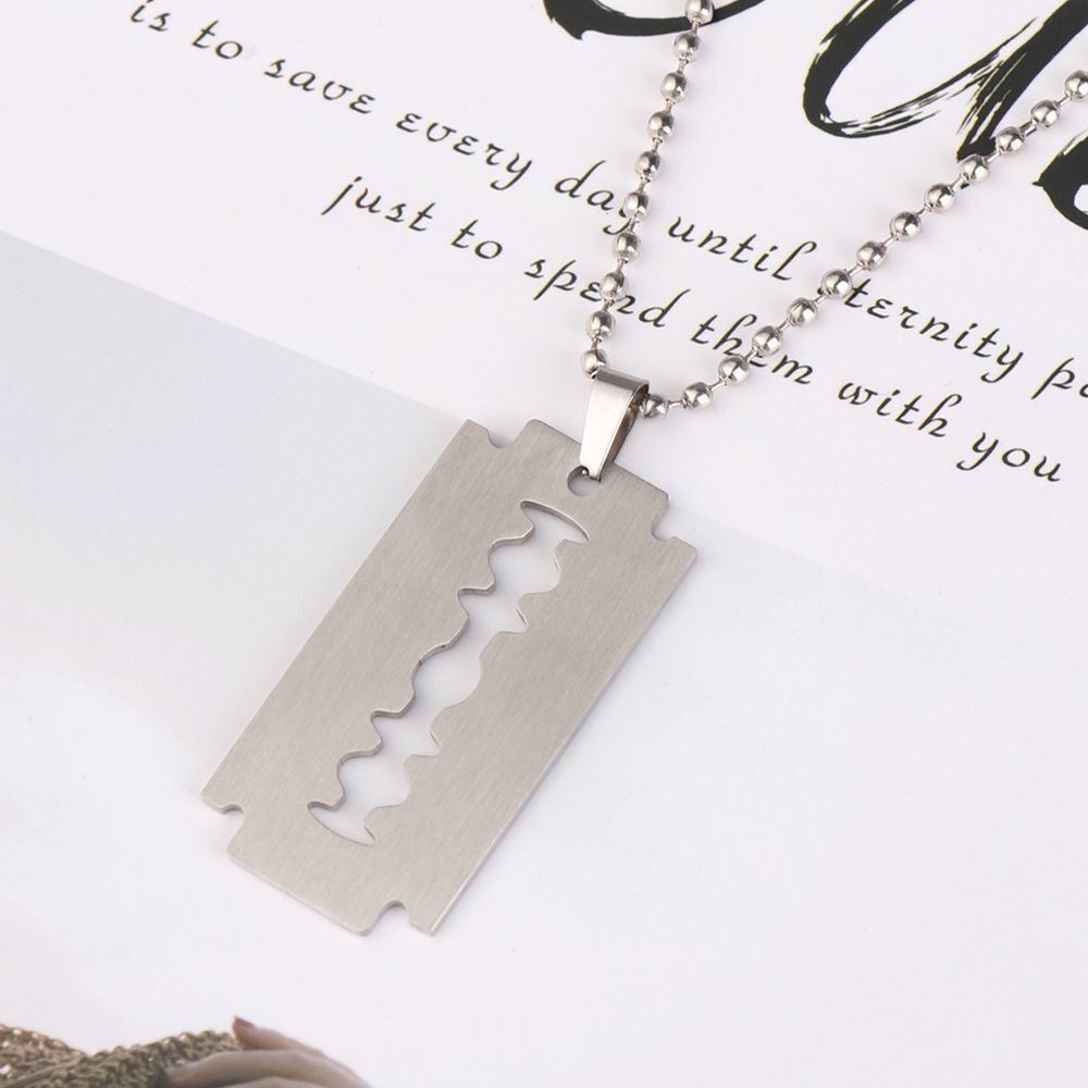Street Punk Hip Hop Stainless Steel Razor Blade Shaped Dogtag Necklace Pendant