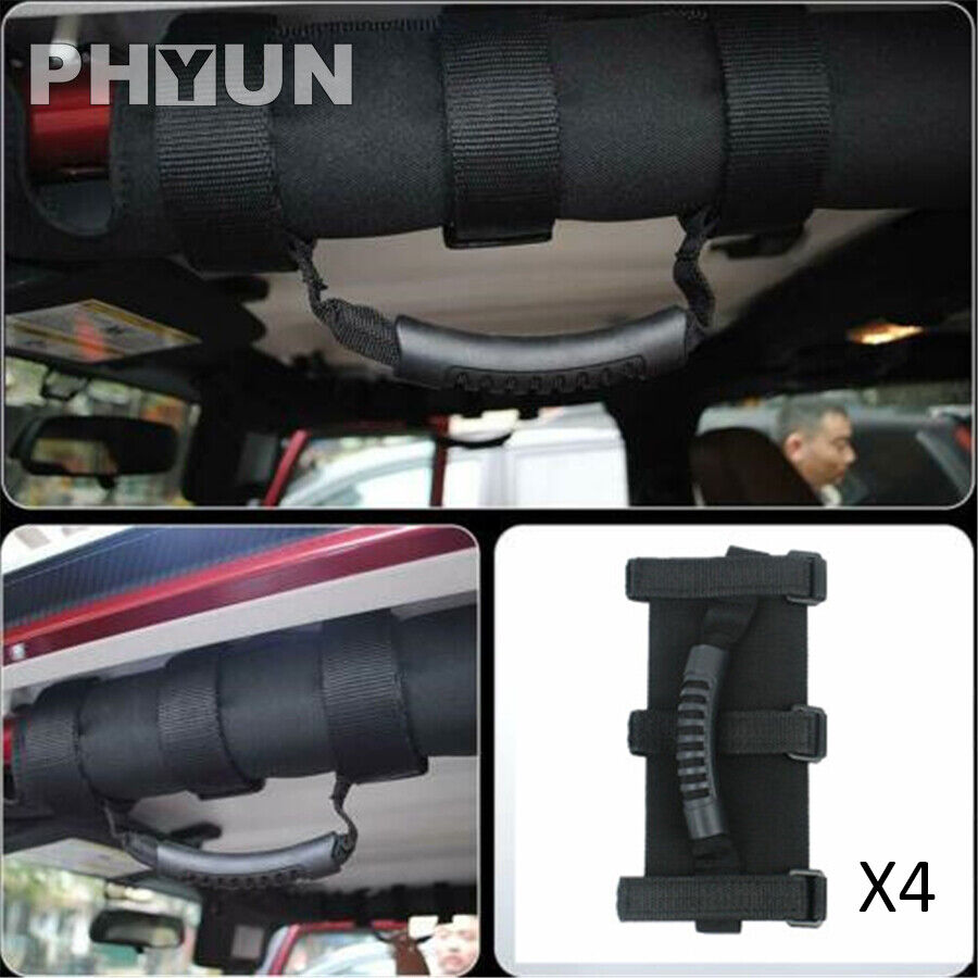 4pcs Black Roll Bar Grab Handles Grip Handle For Jeep Wrangler CJ YJ TJ JK ABS