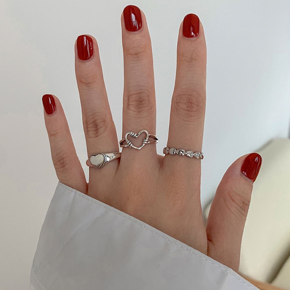 4Pcs Jewelry Accessories Elegant Gift Fashion Heart Ring Adjustable Wedding Open