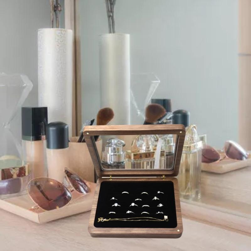 Flannel Watch Case Jewelry Container with Glass Top Earrings Storage Holder