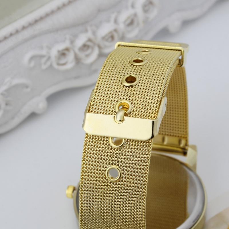 Acier Inoxydable Femmes Maille Quartz Montre Bracelet Cadran Rond Quartz Mode