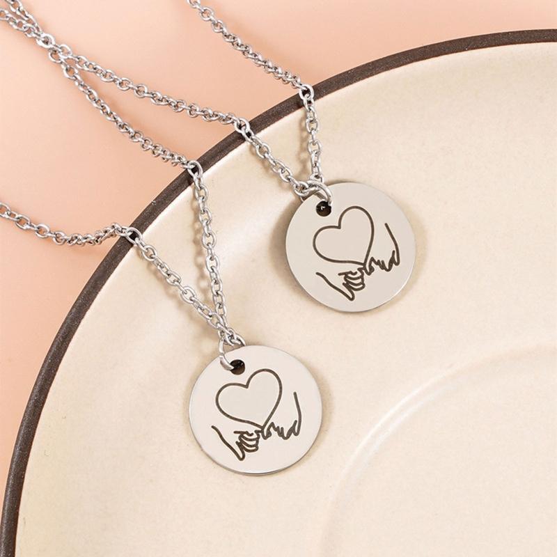 Korean Version Love Hook Round Card Couple Necklace Ins Cold Wind Simple Chain