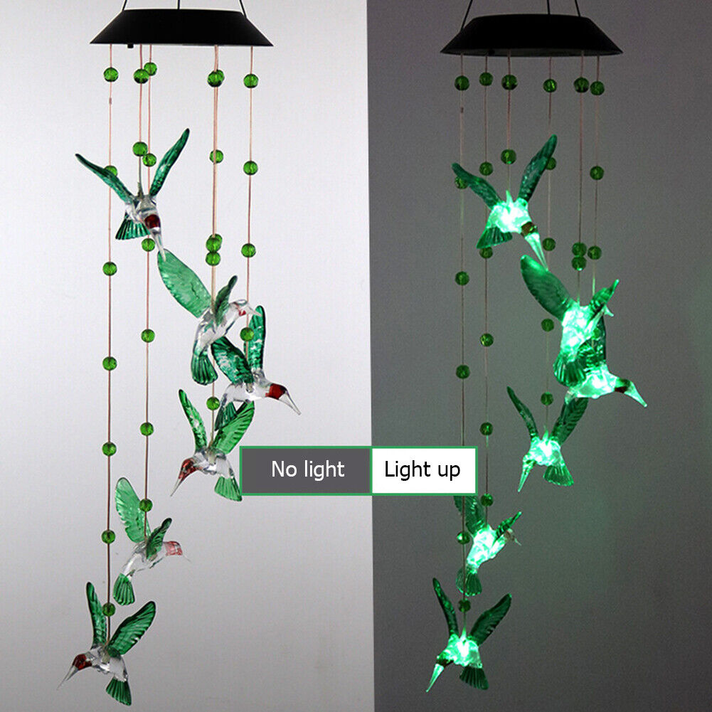 LED Solar Wind Bell Hummingbird Hanging Ornaments Outdoor Garden Wind Chime
