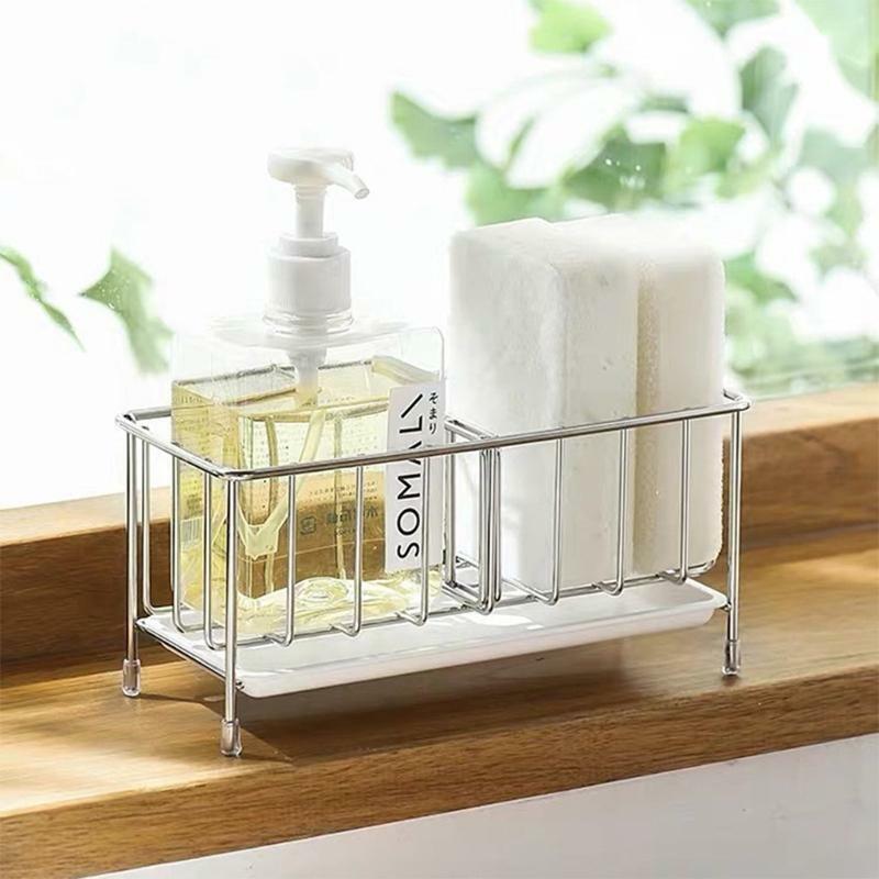Sink Caddy Organizer Countertop Sponge Brush Soap Holder with Drain Pan