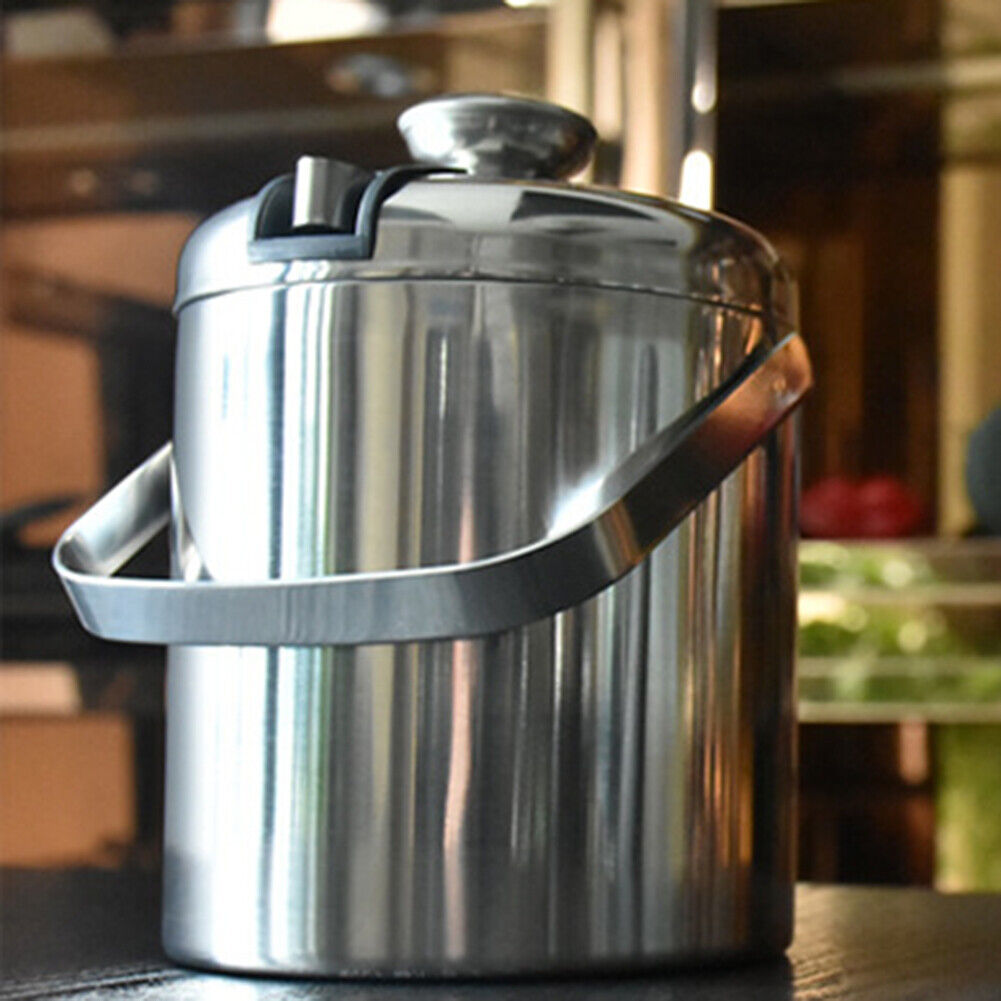 Wine Beer Ice Bucket Stainless Steel Bar Ice Cube Container with Tongs Clip