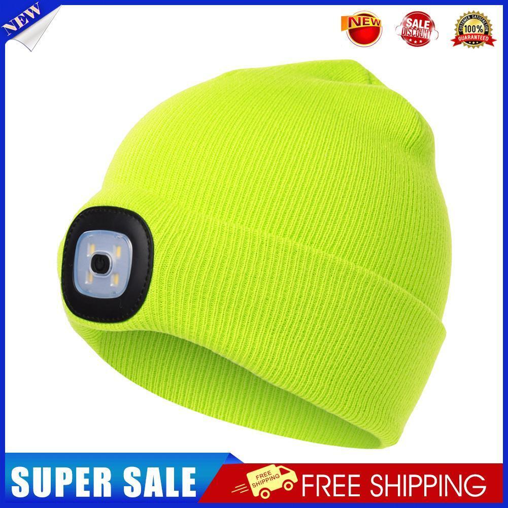 Winter Kids Knitted Beanie Hat with LED Light Fishing Cycling Cap (Green)