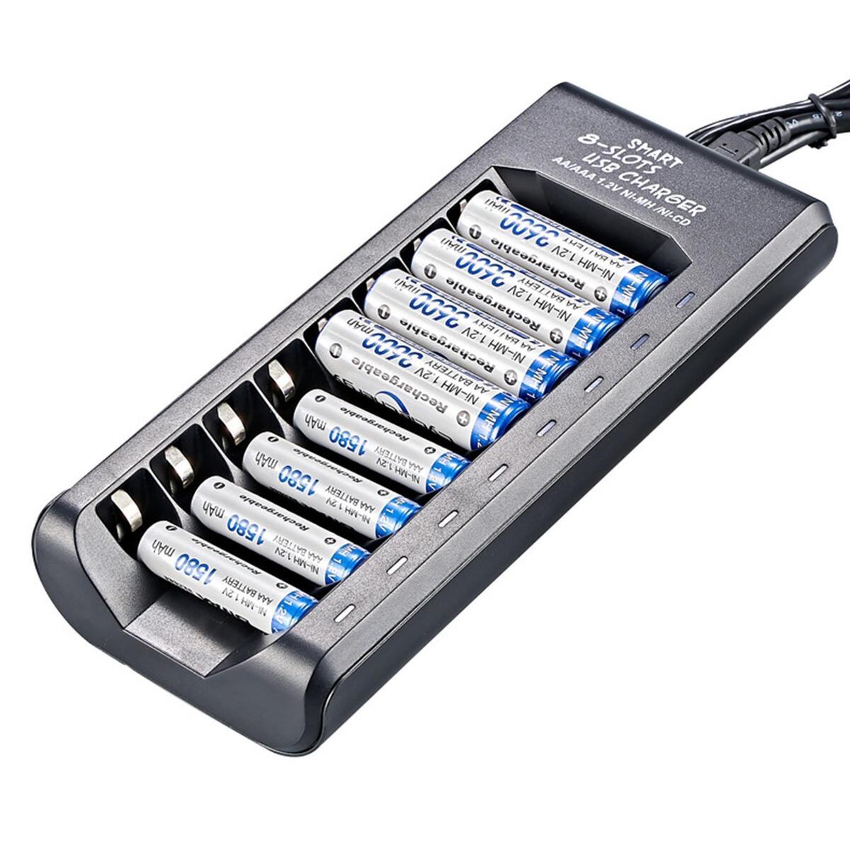 Smart 8 Slots 1.2V AA/AAA Battery Rechargeable USB Charger Multi-Protection