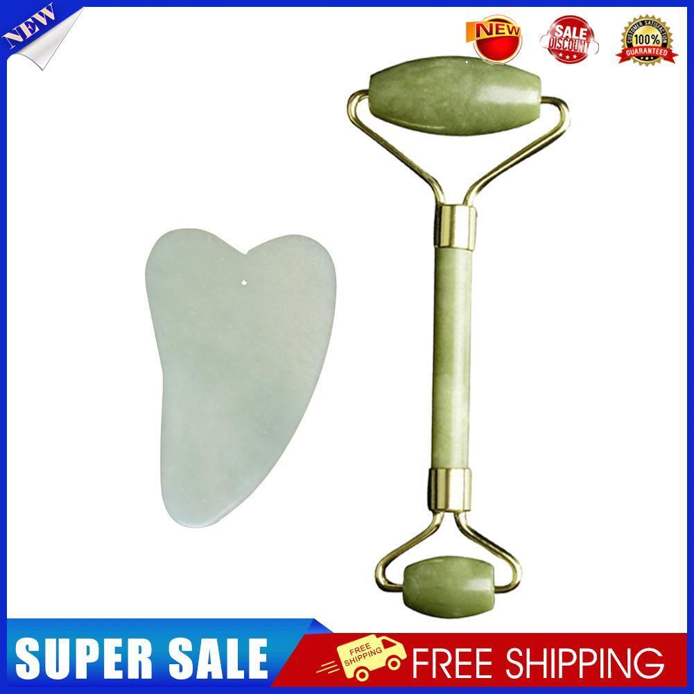 2pcs Natural Jade Face Roller Guasha Board SPA Therapy Skin Beauty Care