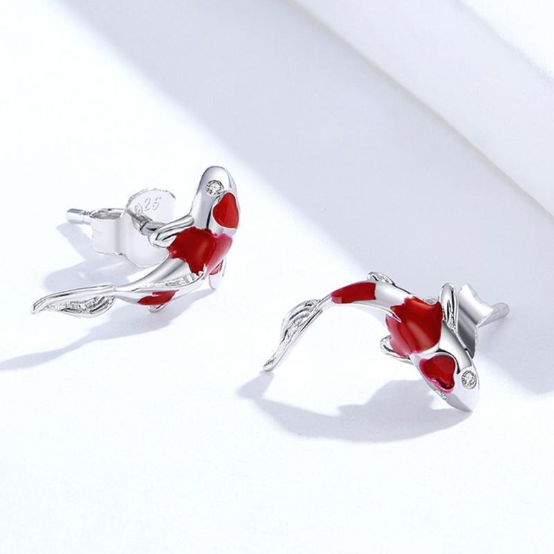 Lucky Koi Red Enamel Stud Earrings Fish Ear Studs Valentine's Day Jewellery Gift