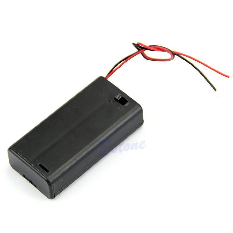 Hard Plastic Battery Case Holder Storage Box for 2X AA Battery with Wire Leads