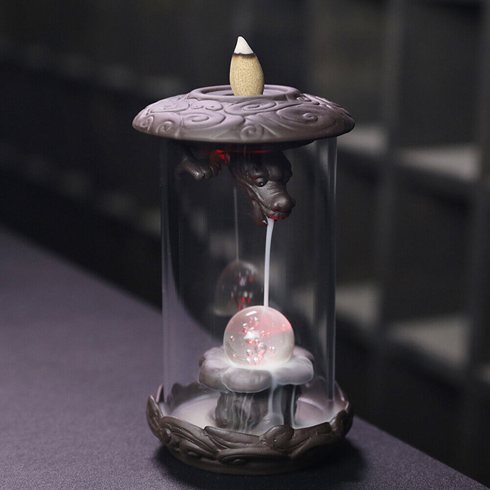 Purple Sand Dragon Backflow Incense Burner Smoke Censer Home Teahouse Decor