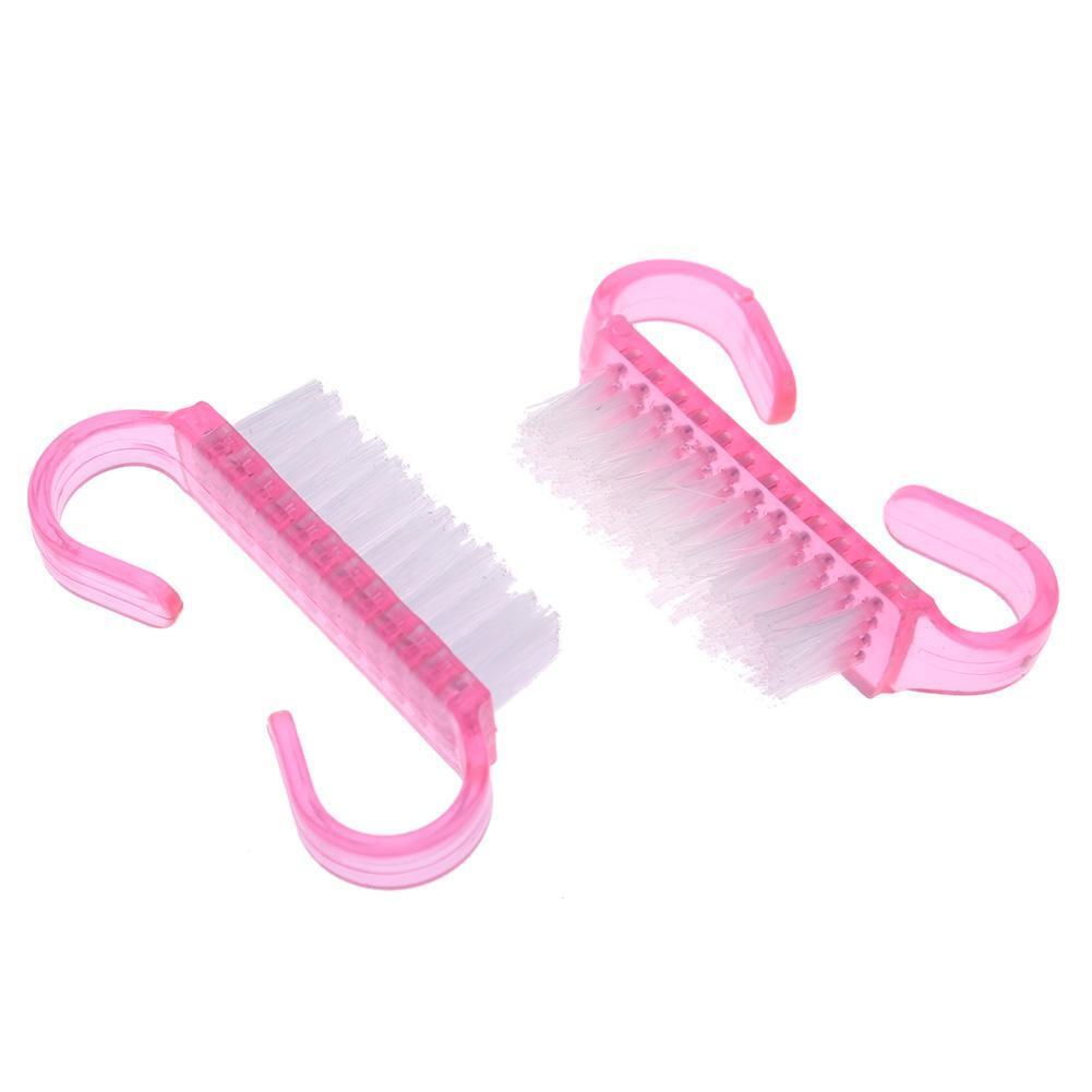 10pcs Nail Cleaning Brushes Pink Plastic Handle Dust Remover Manicure Tools
