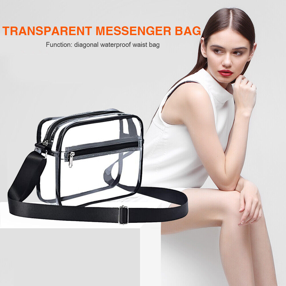 Women PVC Clear Clutch Handbag Zipper Small Stadium Approved Crossbody Bag