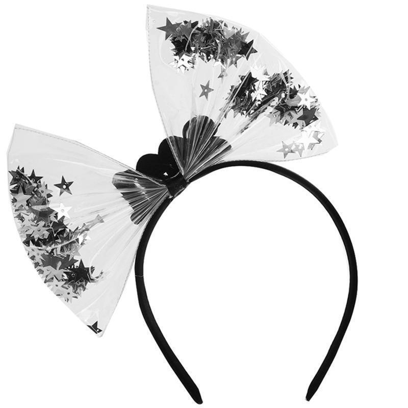 Glitter 2021 Number Headband Big Bowknot Star Sequins New Year Party Hair Hoop