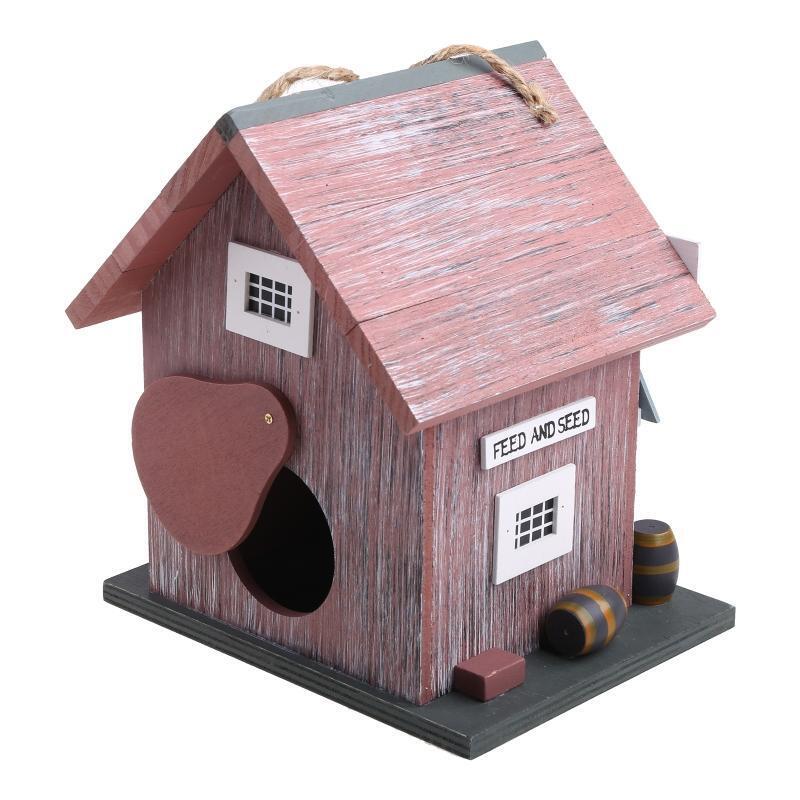 Small Bird House for Outdoor Hanging Natural Wood Outside Garden Patio Decor