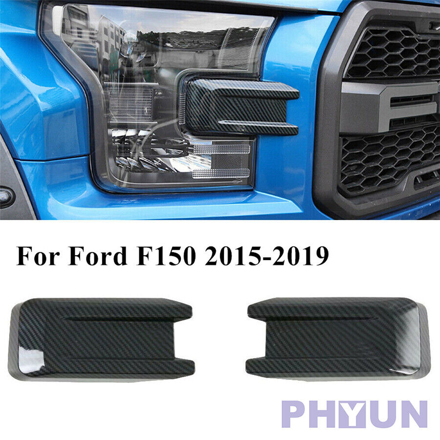 1pair Front Headlight Eyelid Molding Trim For Ford F150 15-19 Carbon Fiber Style
