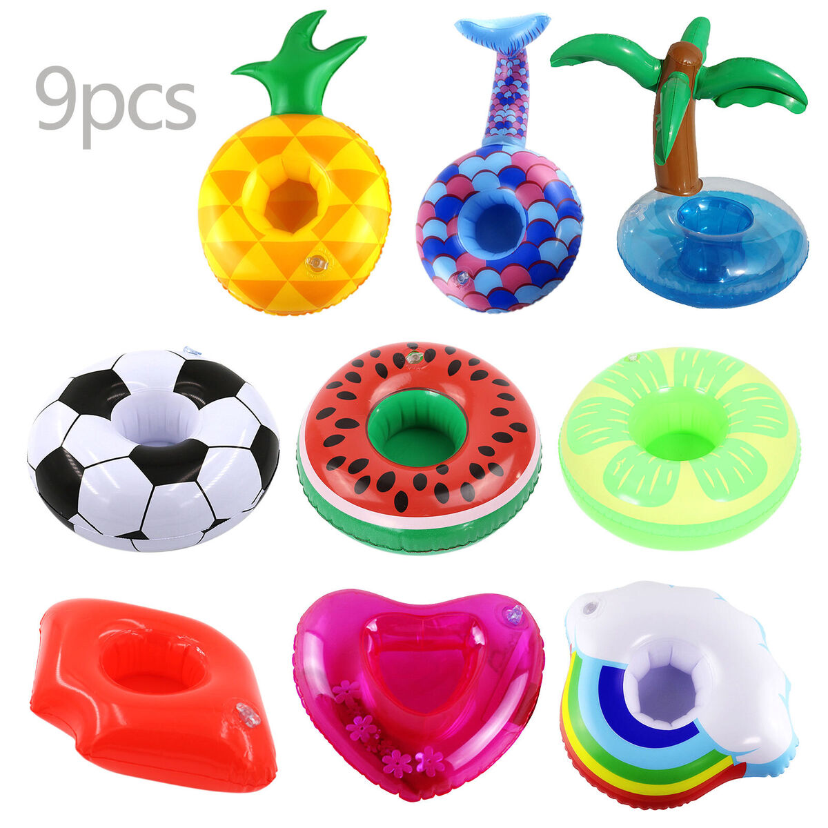 Pool Cup Holder - Pack of 9 Inflatable Float Drink Holder for Summer Beach