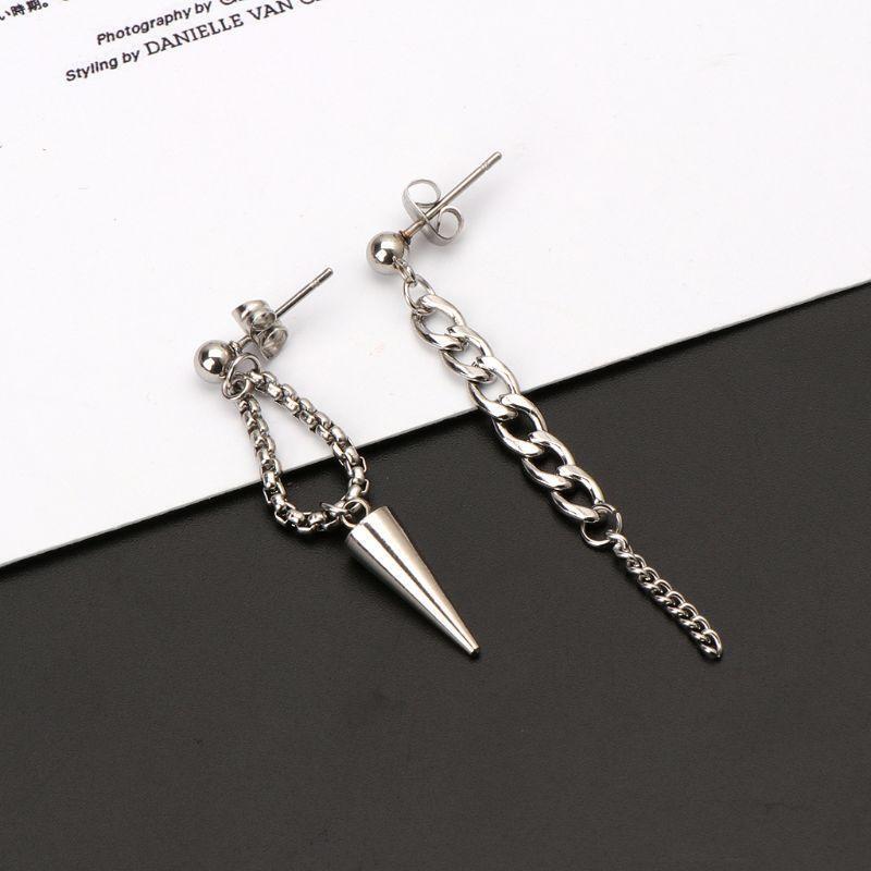 Korean KPOP Bangtan Boys Album Mismatch Titanium Tassel Chain Drop Earrings