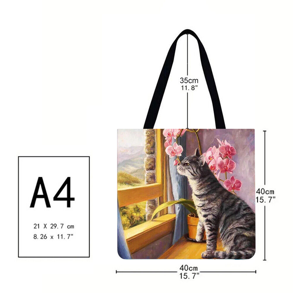Cat Printed Shoulder Shopping Bag Casual Large Tote Handbag (40*40cm)C