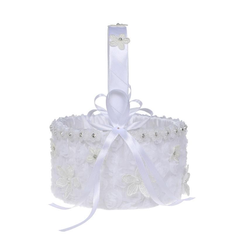Flower Basket Suitable for Wedding Small White Satin Baskets Lace Flowers