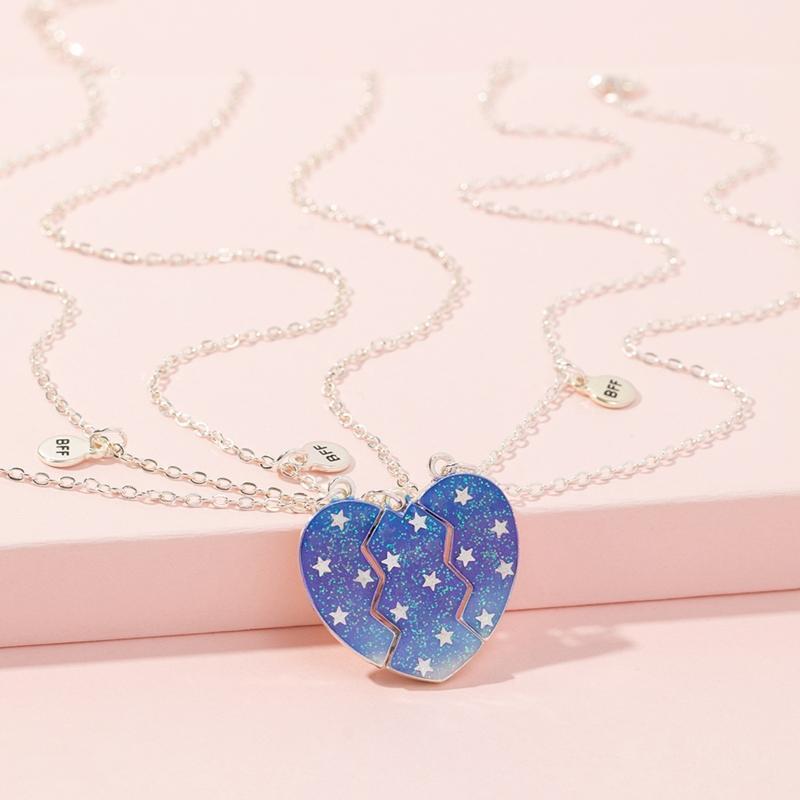 3Pieces Star Heart Sequins Necklace Magnet Pendant Necklace for Best Friend Gift