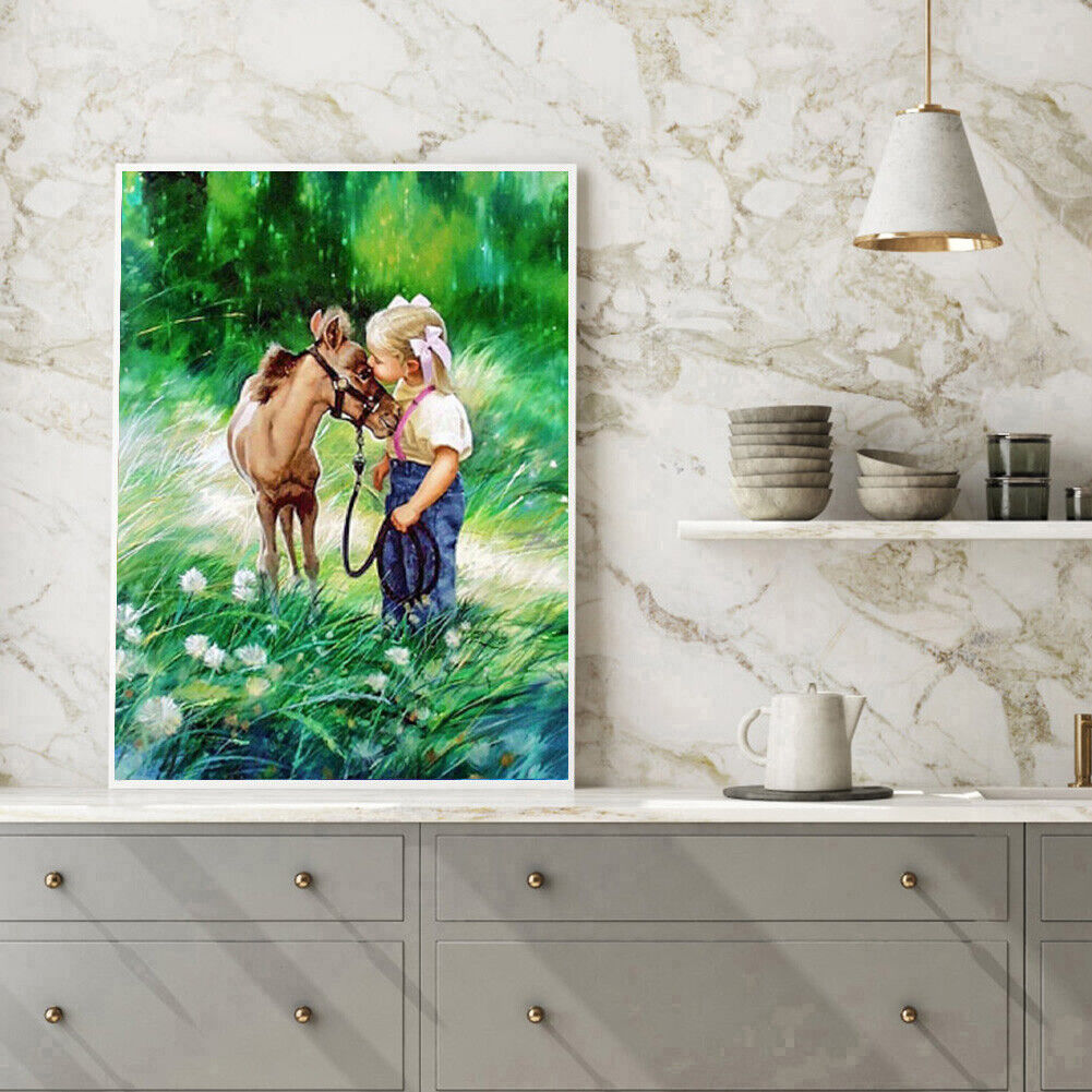 Donkey and Girl DIY Diamond Painting Cross Stitch Embroidery Mosaic Picture