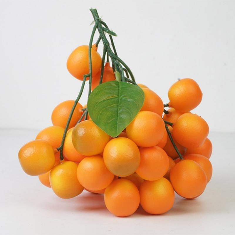 43X/ Clusters Kumquat Tangerine with Green Leaves Flower Arrangement Props