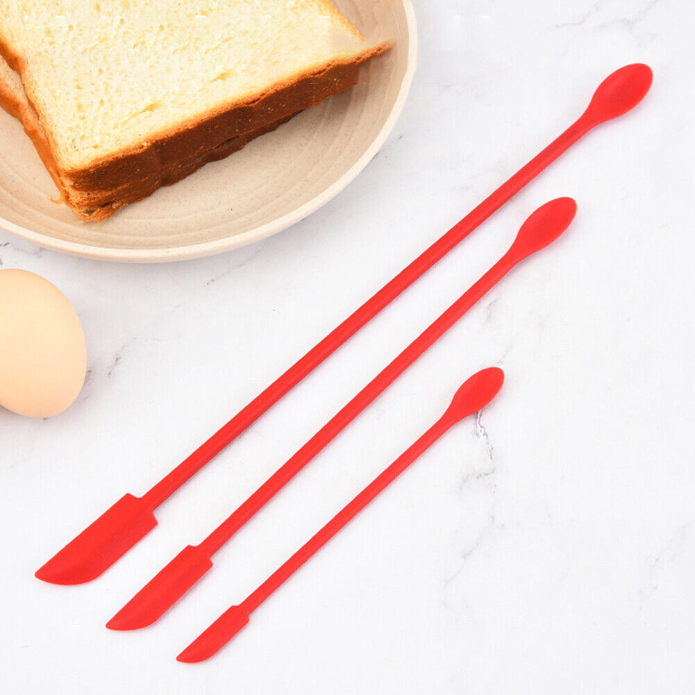 3pcs Mini Silicone Double Headed Spatula Set Cooking Jam Tip Scrapers (Red)