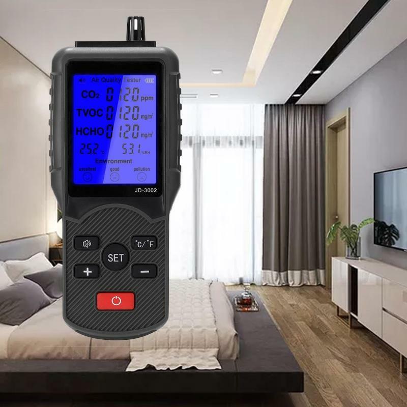 LCD Temperature Humidity  Multifunctional Air Quality Tester CO2 TVOC Meter